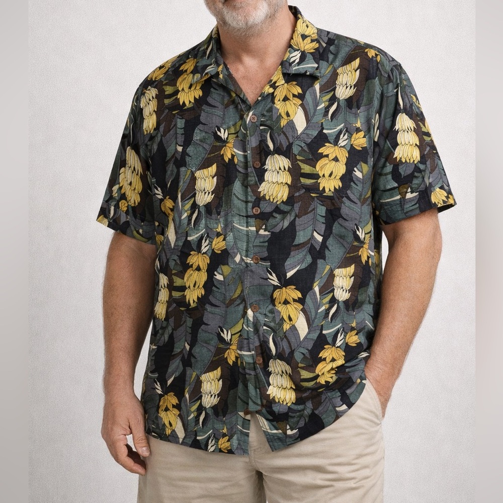 Tommy Bahama Silk Camp Shirt Mens Large Banana Leaf Tropical Aloha